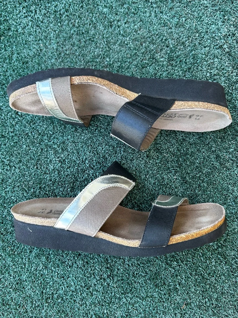 Naot Frankie Slide Sandal Leather Black Silver 37 - Picture 12 of 13